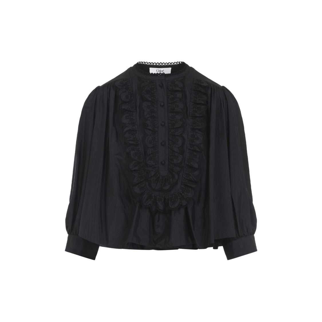 Chloé Black Round Neck Top With Tonal Embroidery