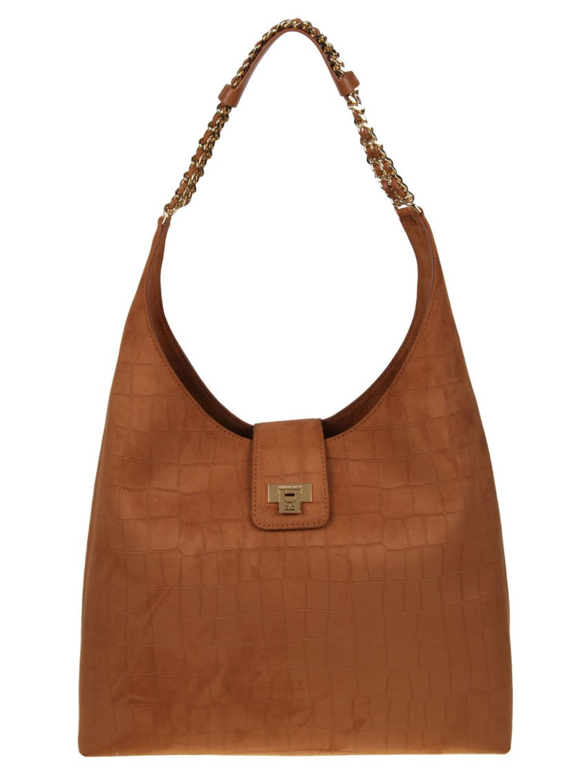 Elisabetta Franchi Crocodile Textured Chain Strap Hobo Bag