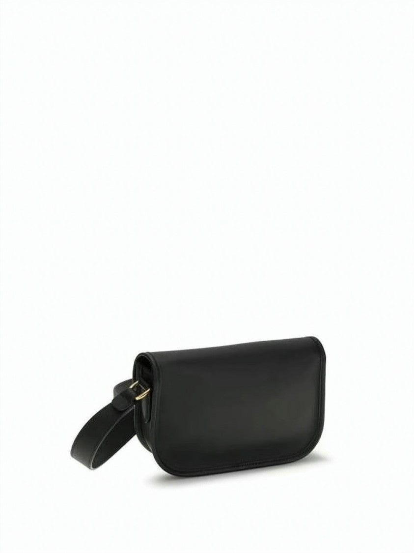 Valentino Garavani Structured Black Calf Leather Shoulder Bag With Gold-Tone Accents