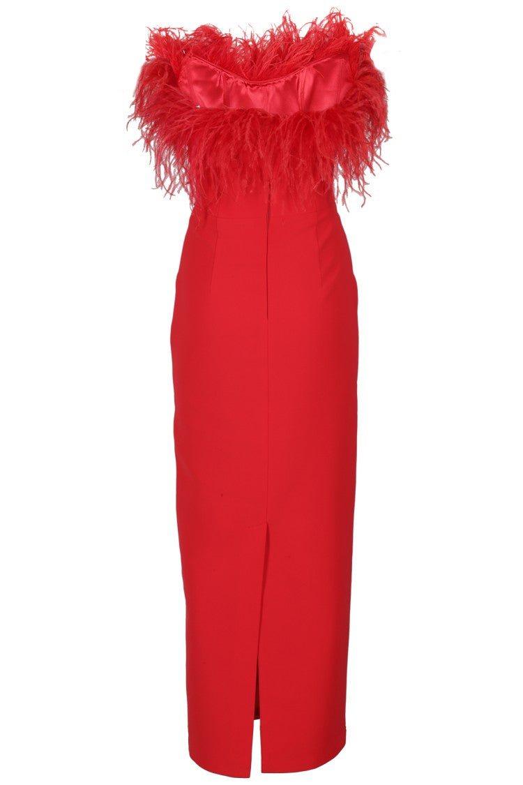 The New Arrivals By Ilkyaz Ozel Feathered Neckline Sheath Dress With Back Slit