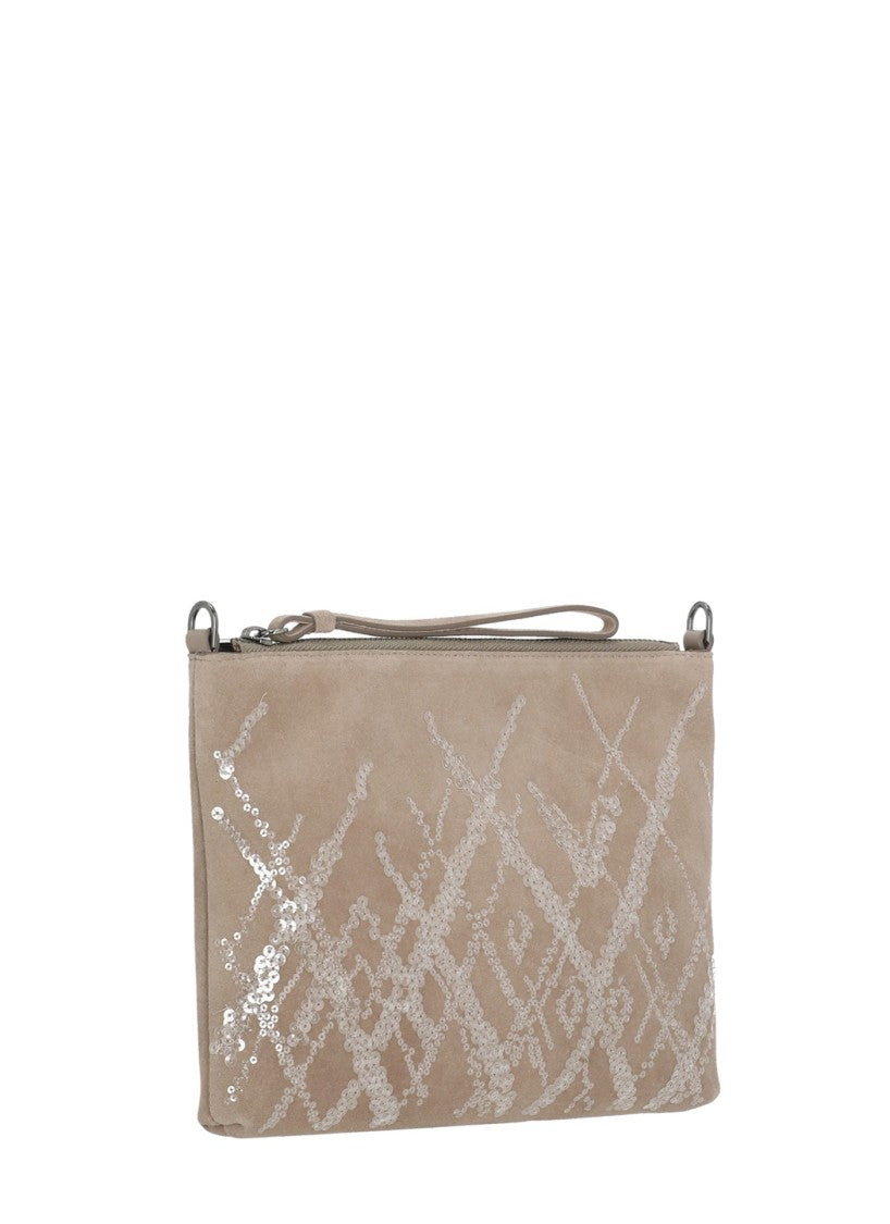 Panicale Rectangular Leather Pochette With Sequins Detailing