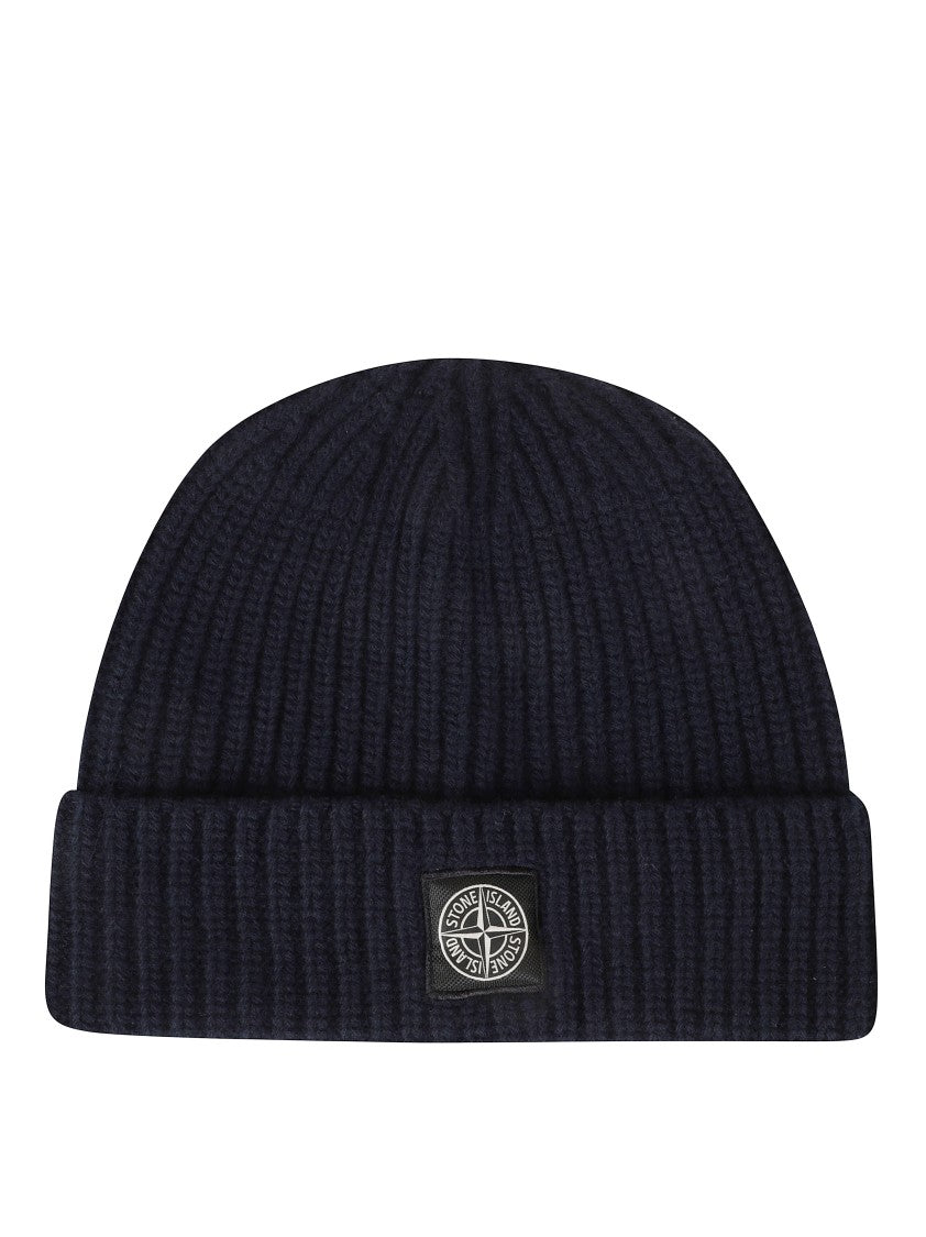 Stone Island Ribbed Knit Beanie Hat With Folded Cuff