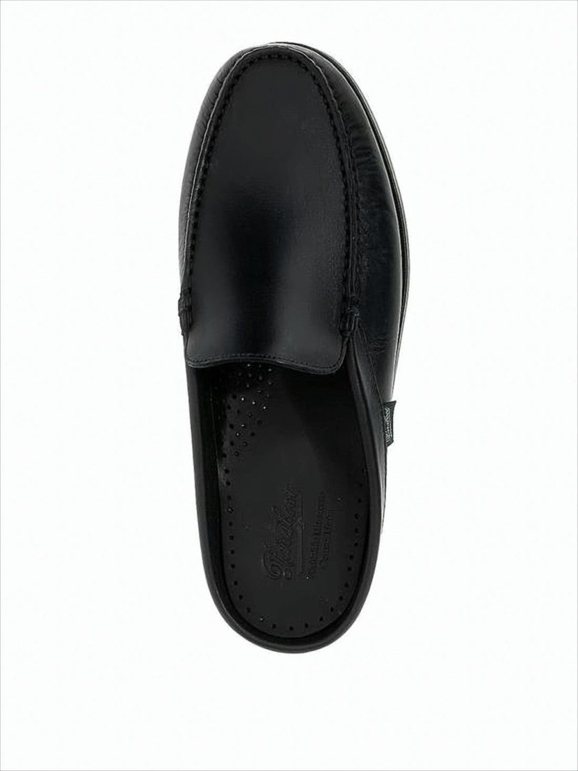 Paraboot Black Leather Slip-On Loafer With Textured Sole