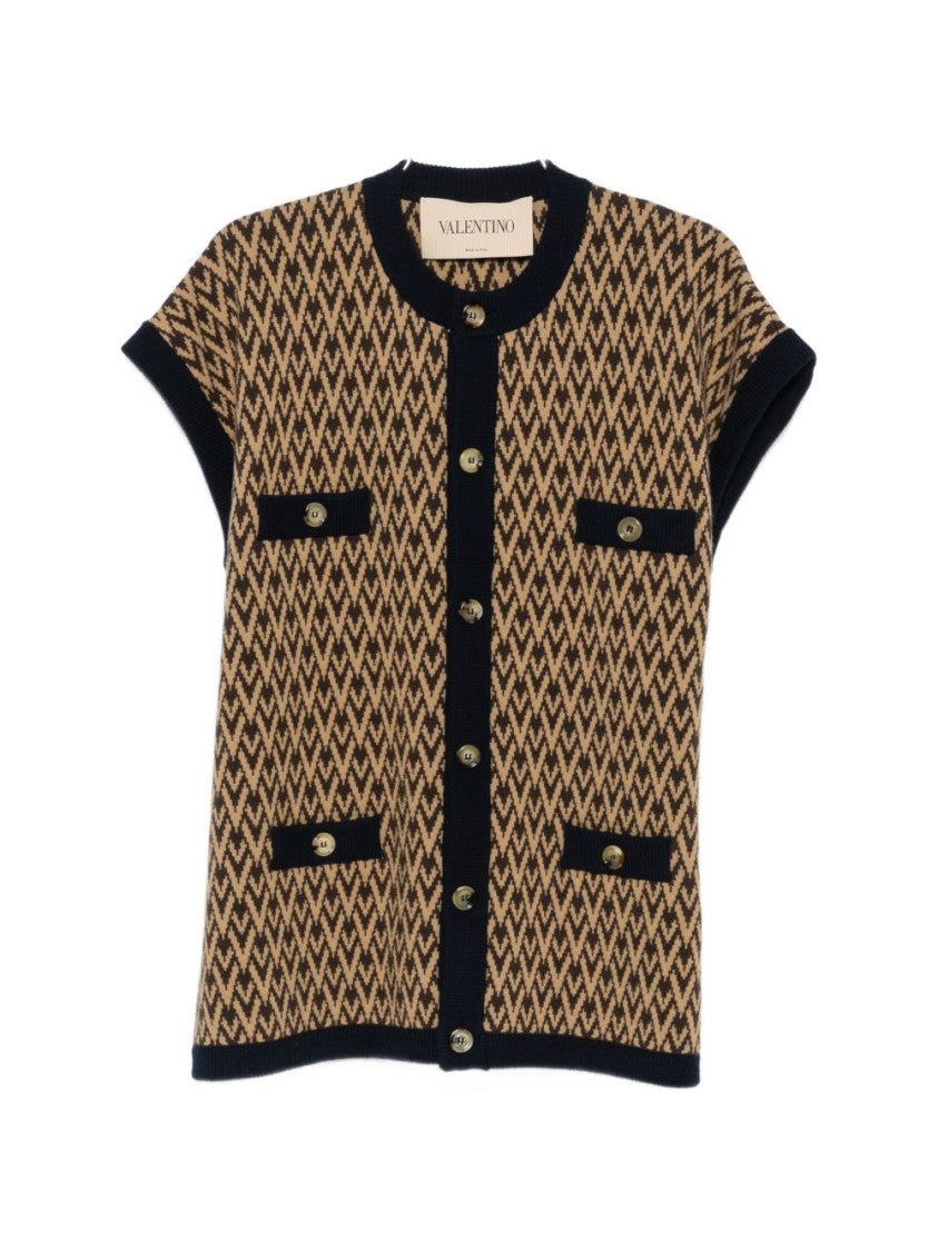 Valentino Garavani Multicolor Short-Sleeved Geometric Zigzag Sweater