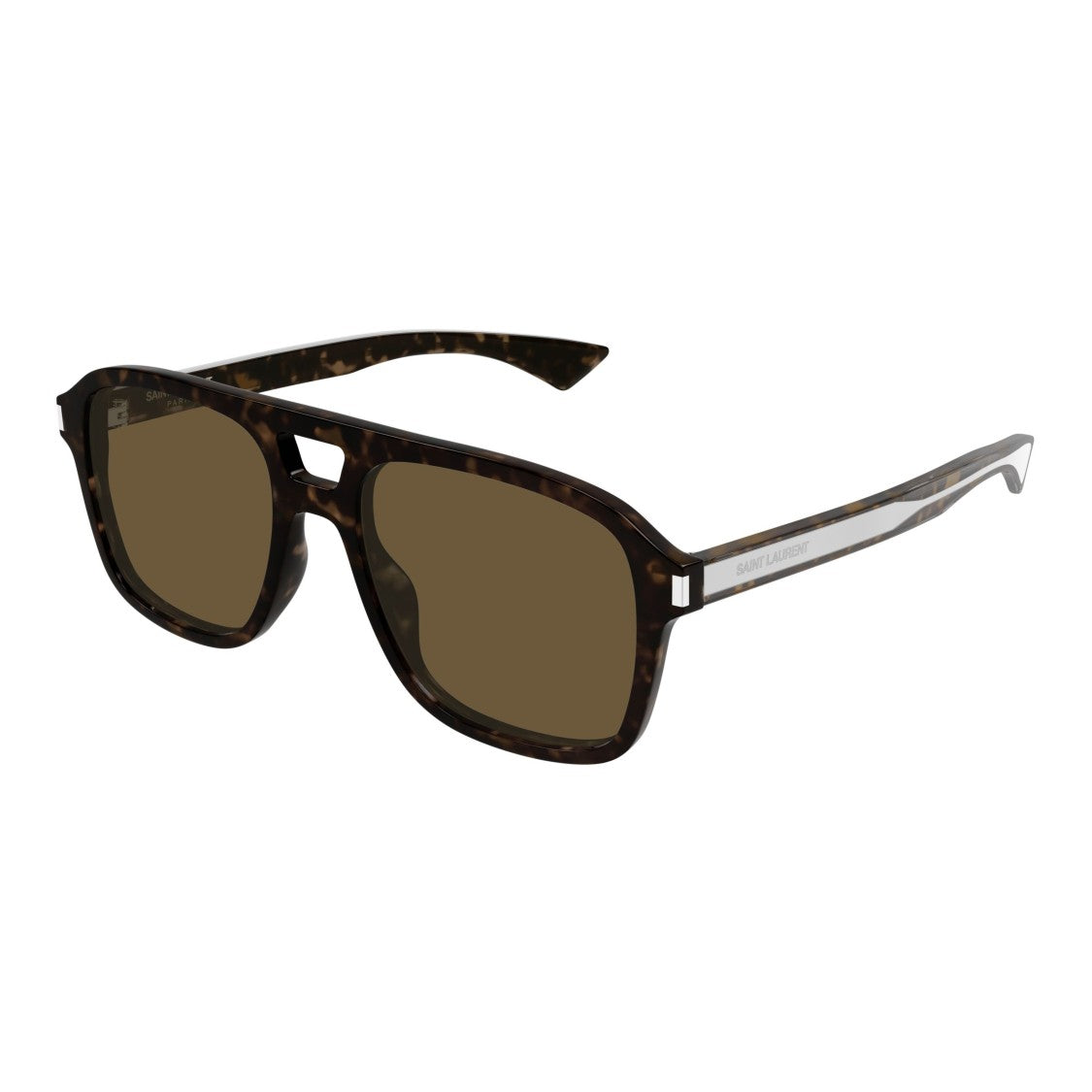 Saint Laurent Tortoiseshell Square Frame Sunglasses With Transparent Temples