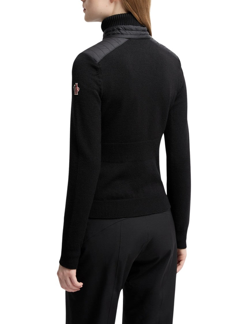 Moncler Grenoble Quilted Padded High Collar Wool-Blend Cardigan