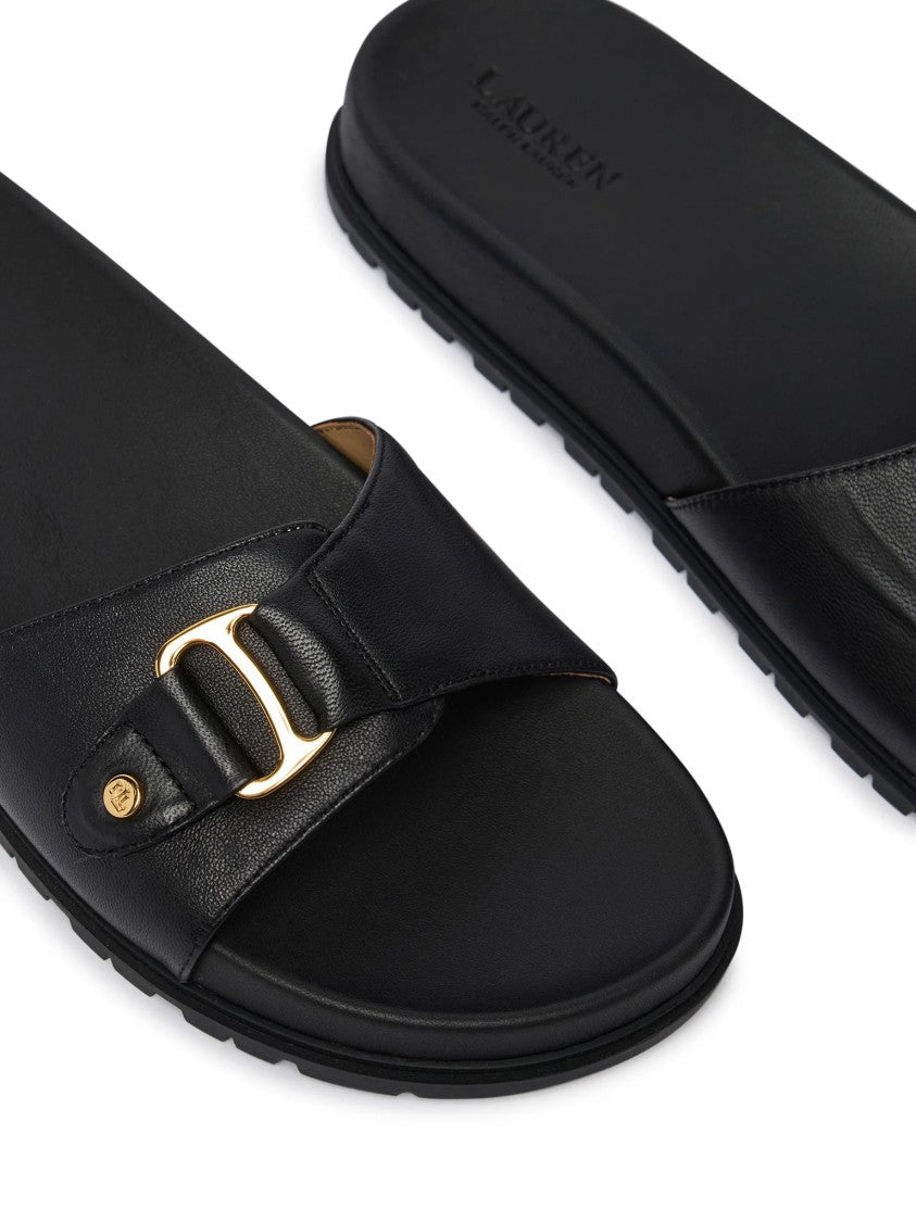 Lauren Ralph Lauren Slide Sandals With Gold-Tone Buckle Detail