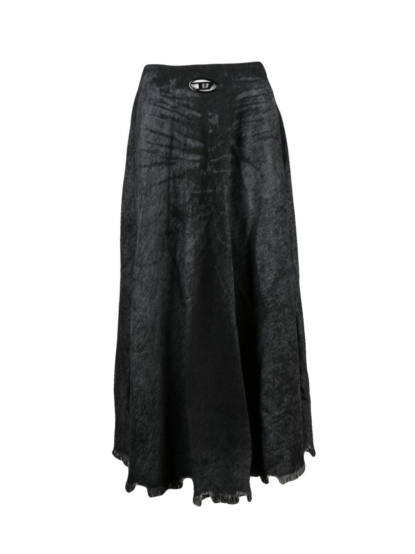 Diesel Long Denim Skirt With Raw Hem And Zip Closure