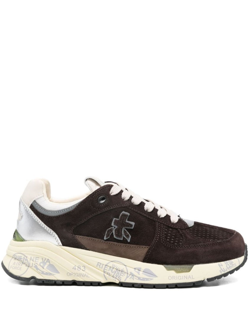 Premiata Dark Brown Suede Sneakers With Metallic Accents