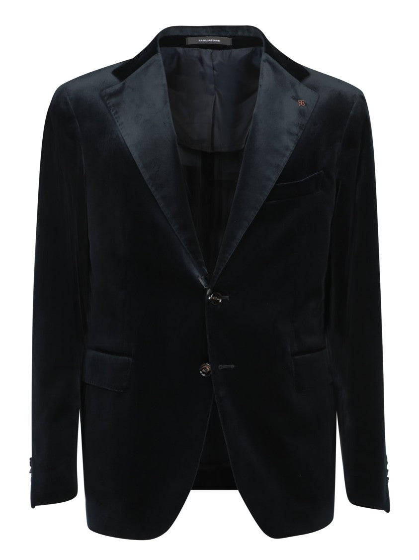 Tagliatore Velvet Blazer With Single Button Closure And Flap Pockets