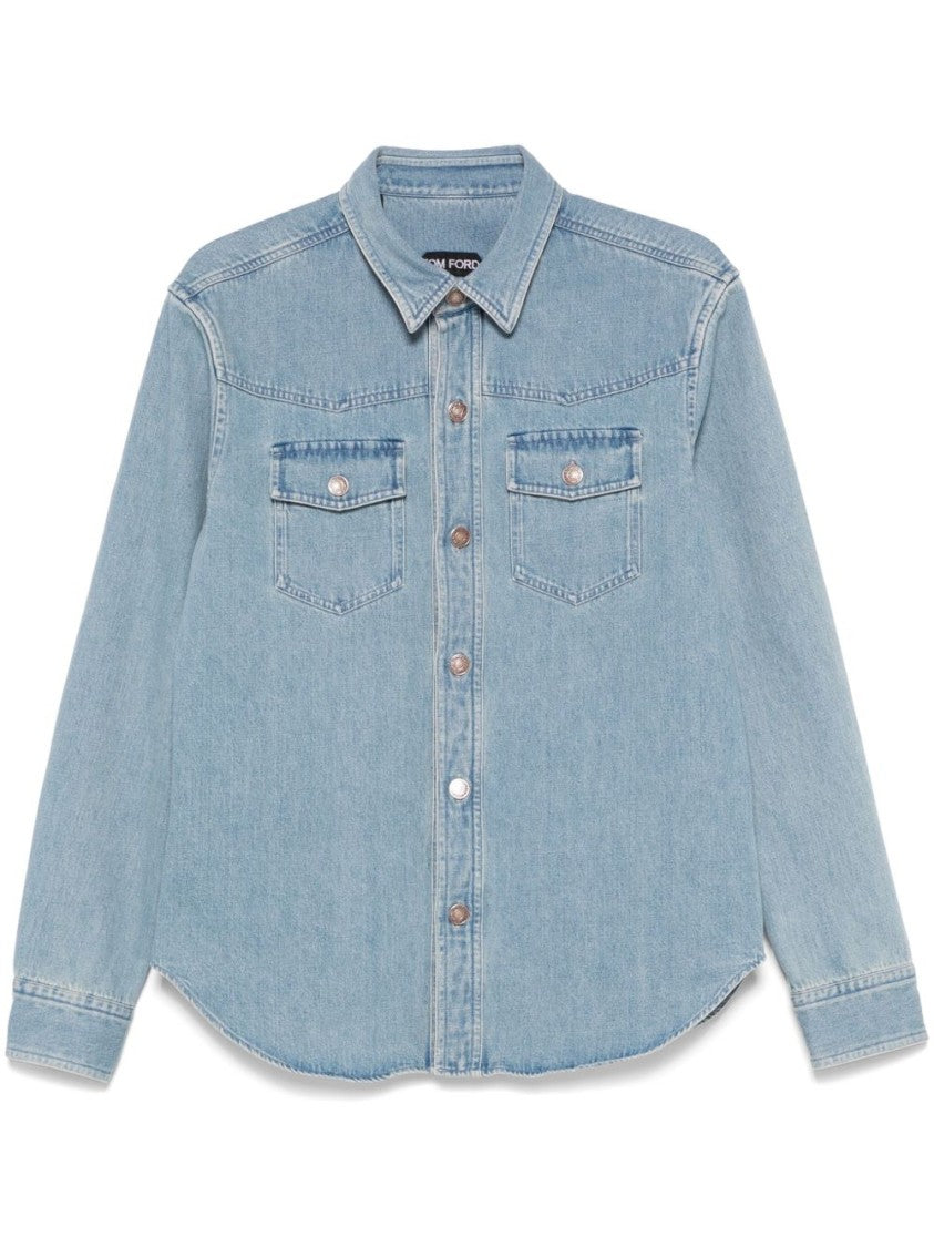 Tom Ford Light Blue Western Panel Shirt With Flap Pockets