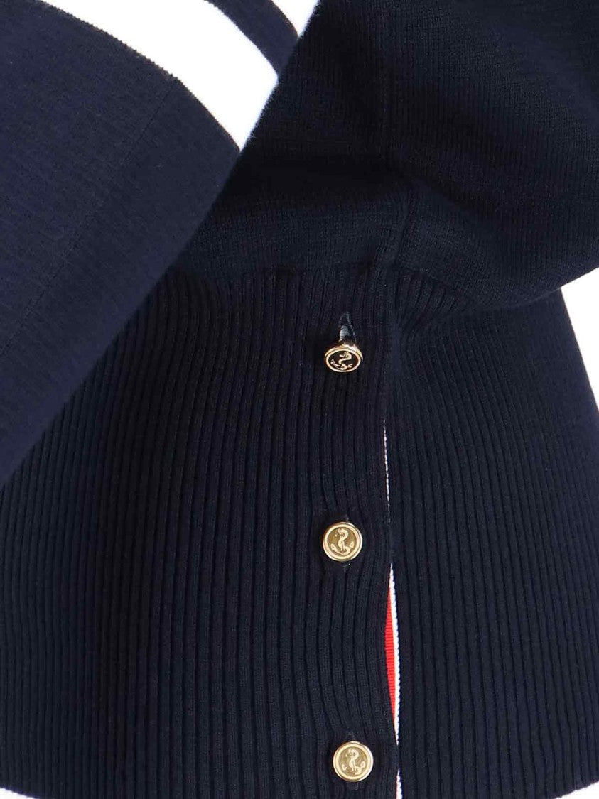 Thom Browne Navy Blue Cotton Sweater With Distinctive Four-Bar Stripes