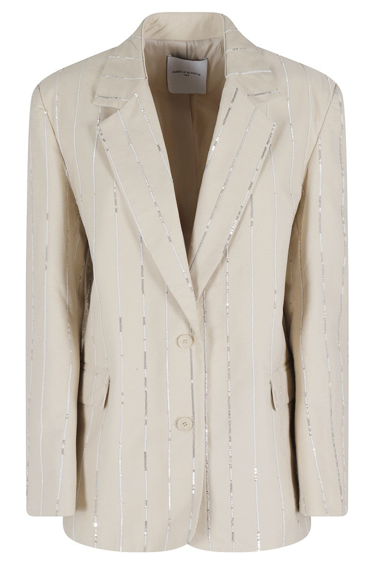 Isabelle Blanche Sand Sequined Striped Single-Breasted Cotton Blazer