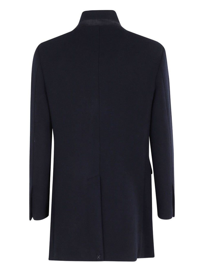 Fay Tailored Black Coat With High Mandarin Collar And Decorative Clasp