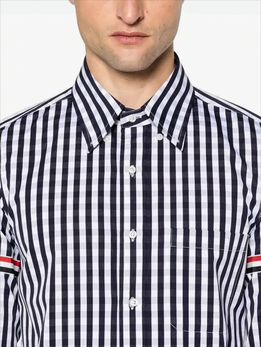 Thom Browne Navy And White Gingham Long-Sleeve Shirt
