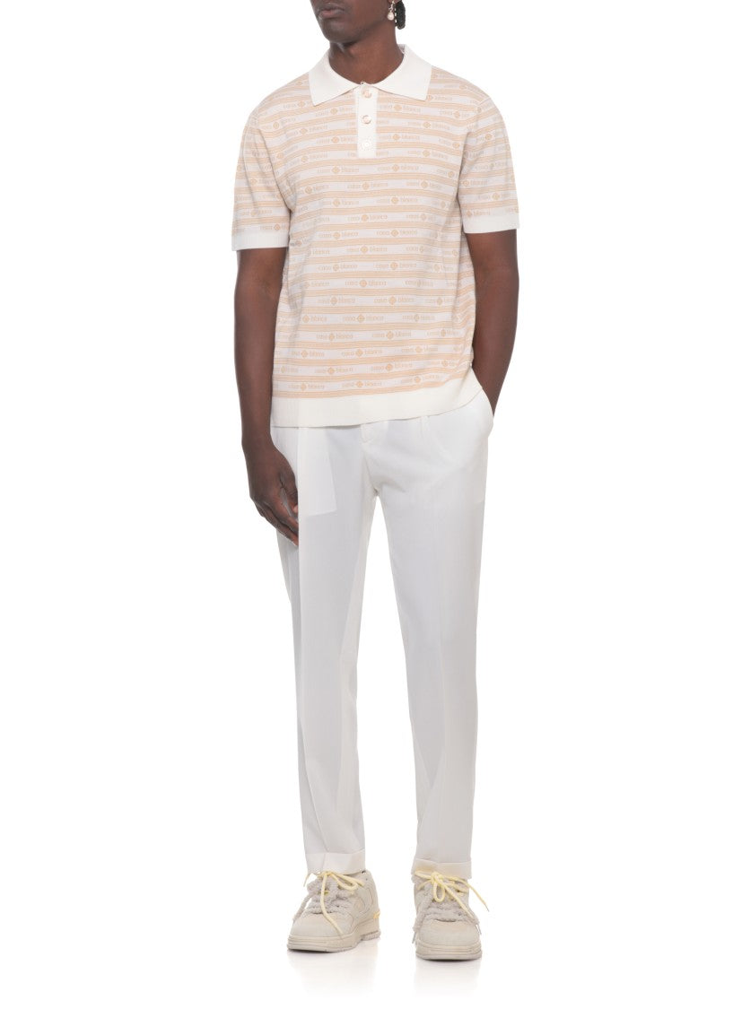 Casablanca Beige Merino Logo Pattern Polo Shirt