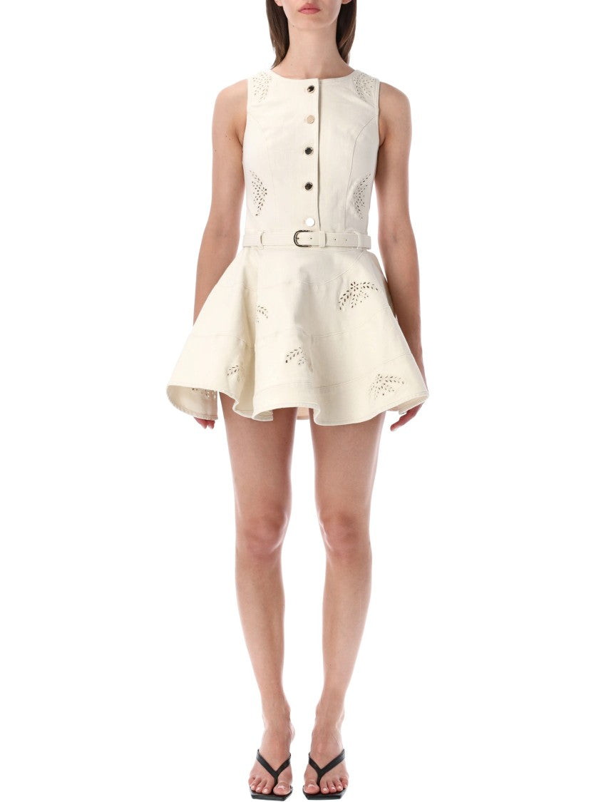 Self-Portrait Cream Cream Denim Broderie Mini Dress