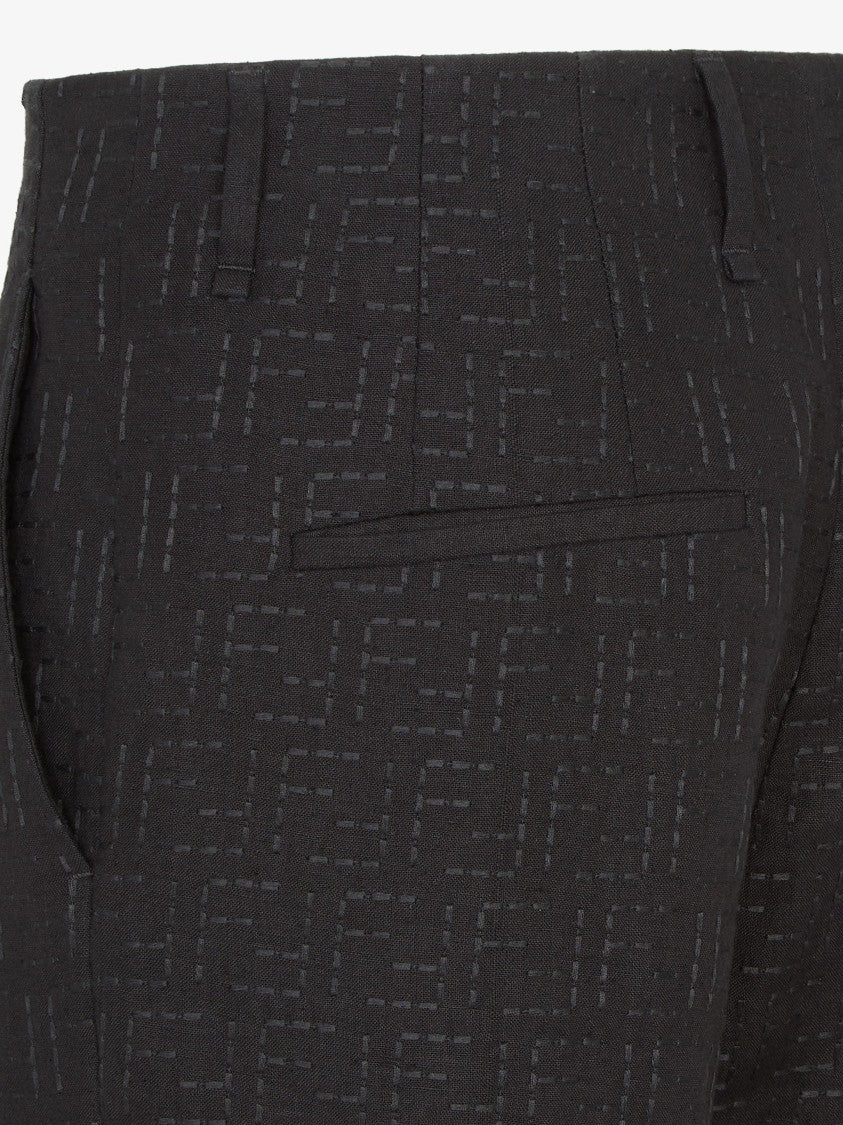 Fendi Tailored Black Linen Cropped Side-Slit Trousers