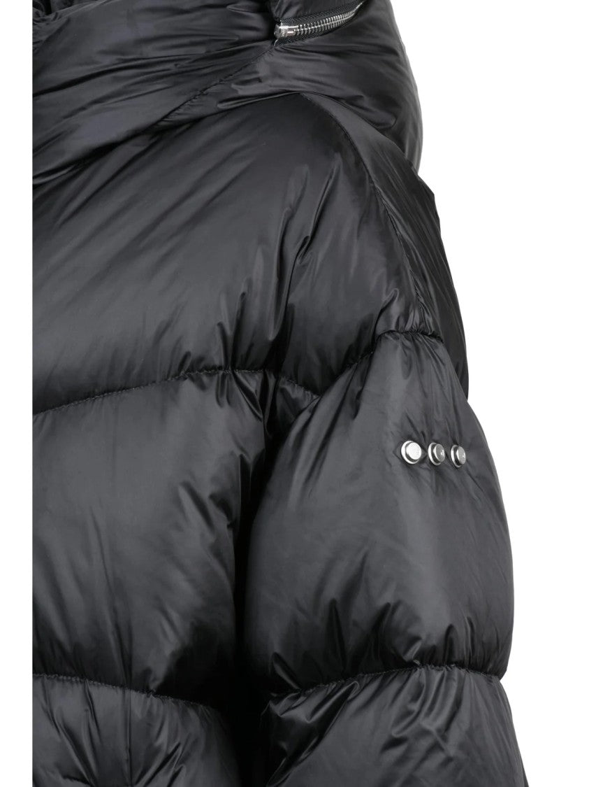 Add Hooded Black Down Jacket With Distinctive Logo Detail