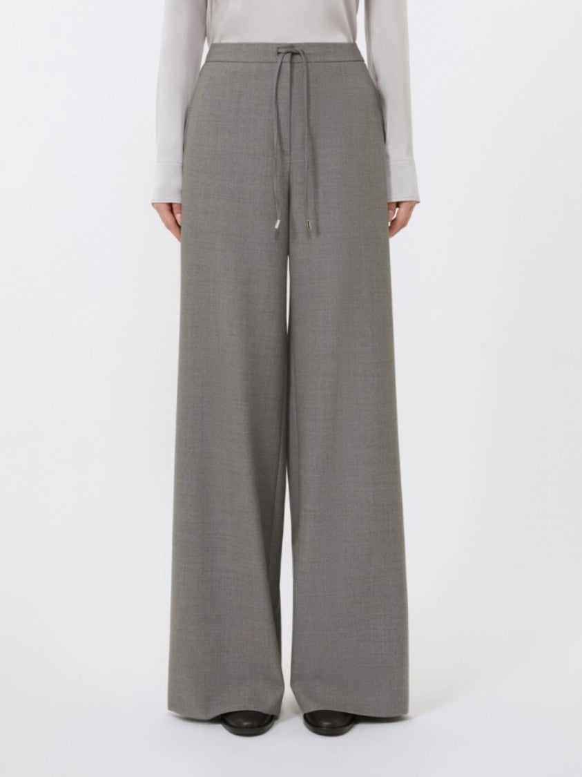 Max Mara Wide-Leg Trousers In Mid-Grey Virgin Wool Blend