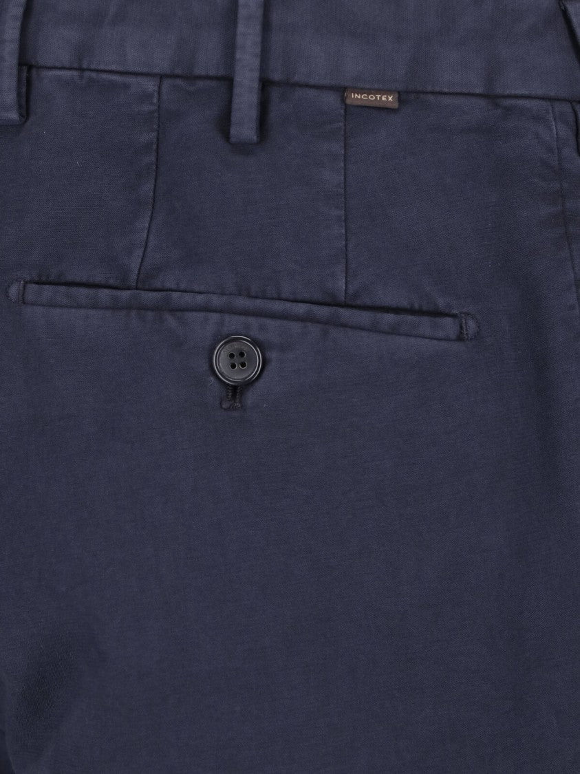 Incotex Blue Cotton Straight-Leg Pants