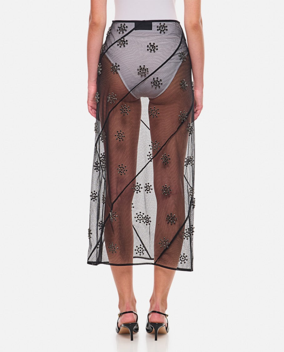 Simone Rocha Sheer Spiral Midi Skirt W/ Emb
