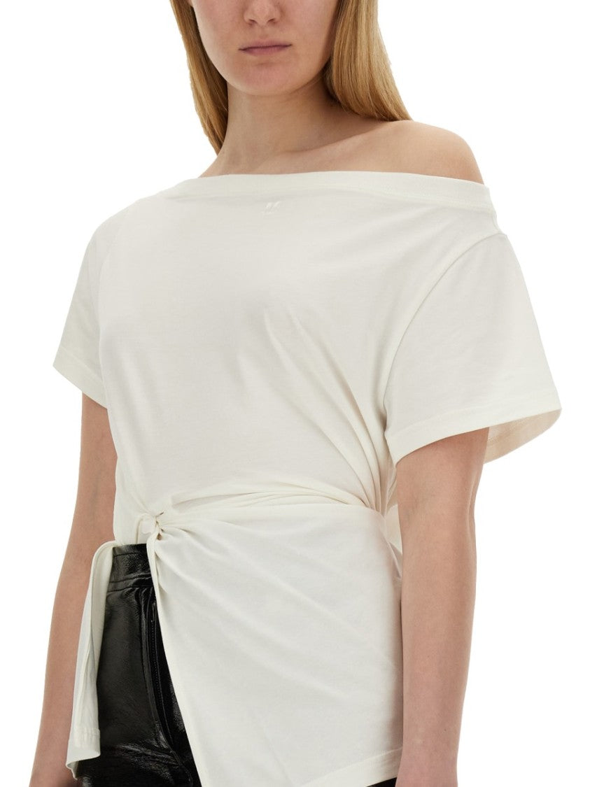 Courrèges Boat Neck T-Shirt With Stylish Knot Detail