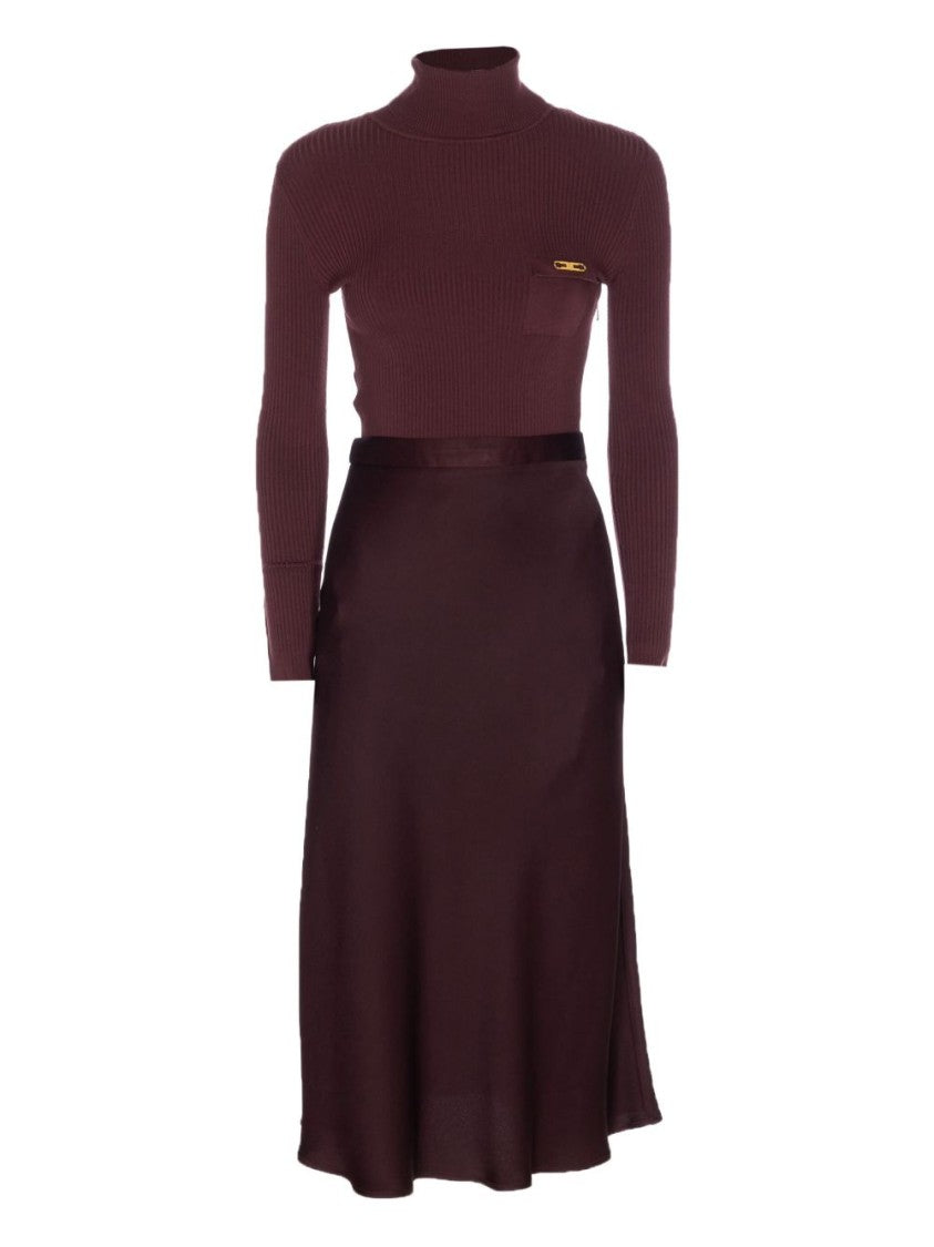 Elisabetta Franchi Bordeaux Midi Dress With Ribbed Top