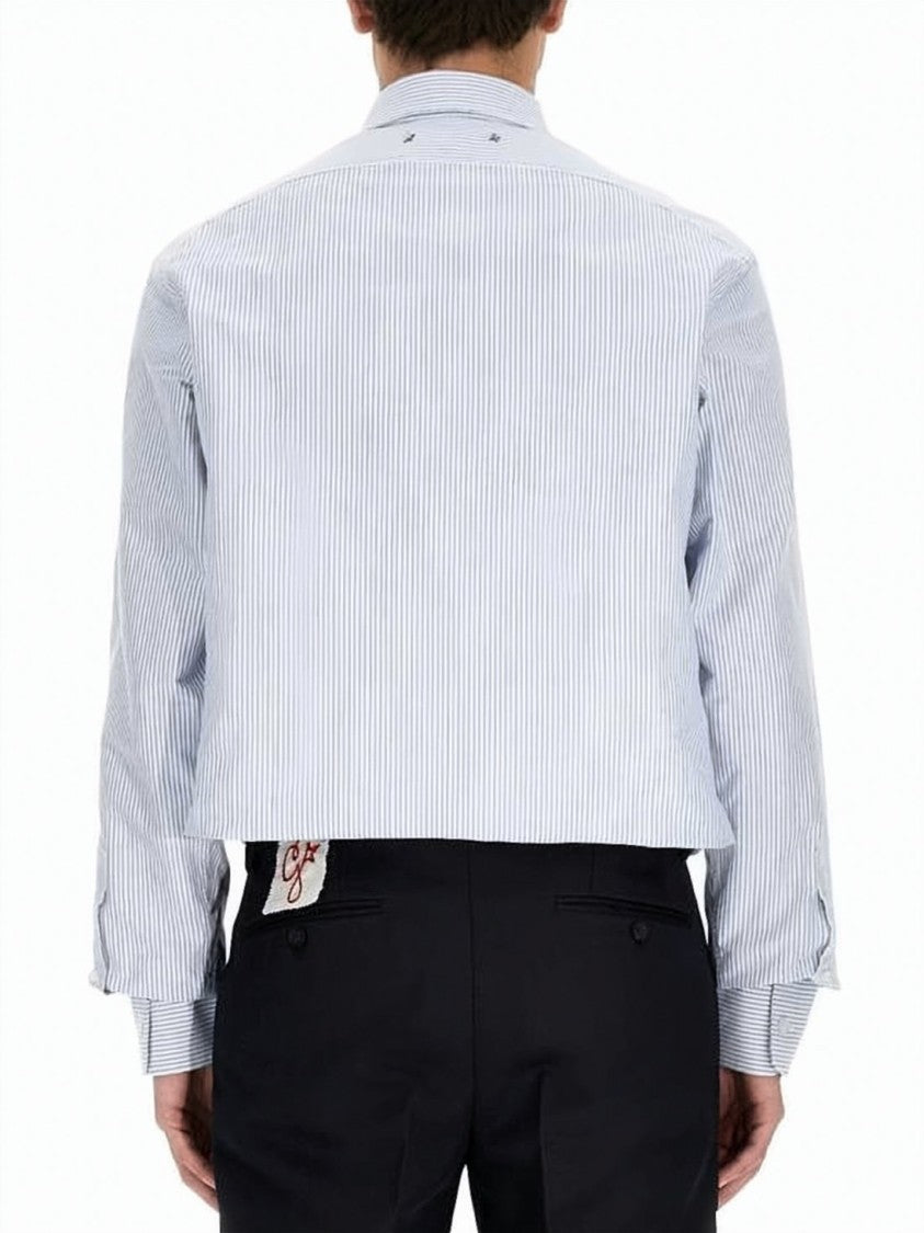 Golden Goose Cropped Long-Sleeve Shirt With Vertical Stripes And Embroidered Cuffs