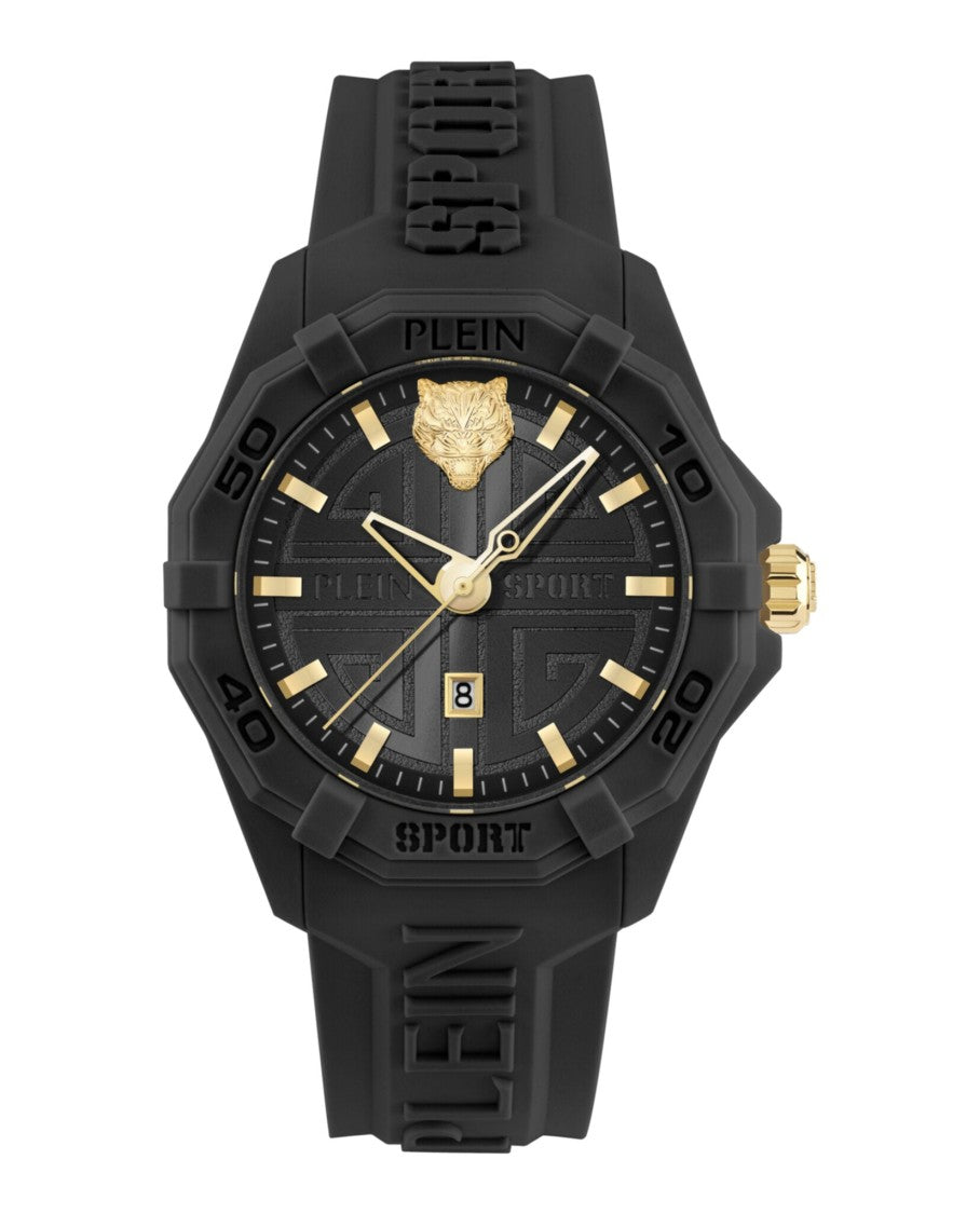 Plein Sport Fearless Black Silicone Watch With Gold-Tone Accents