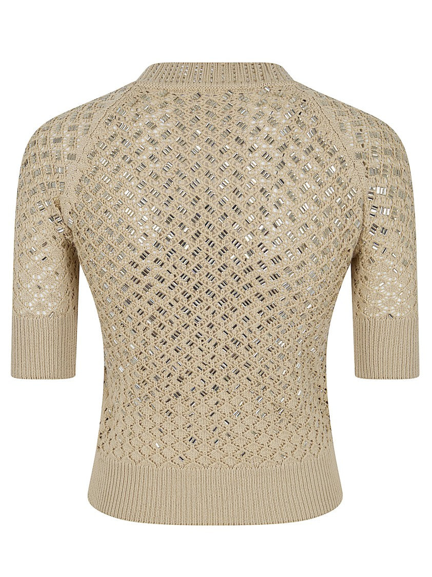 Ermanno Scervino Short-Sleeved Knit Sweater With Openwork Diamond Pattern