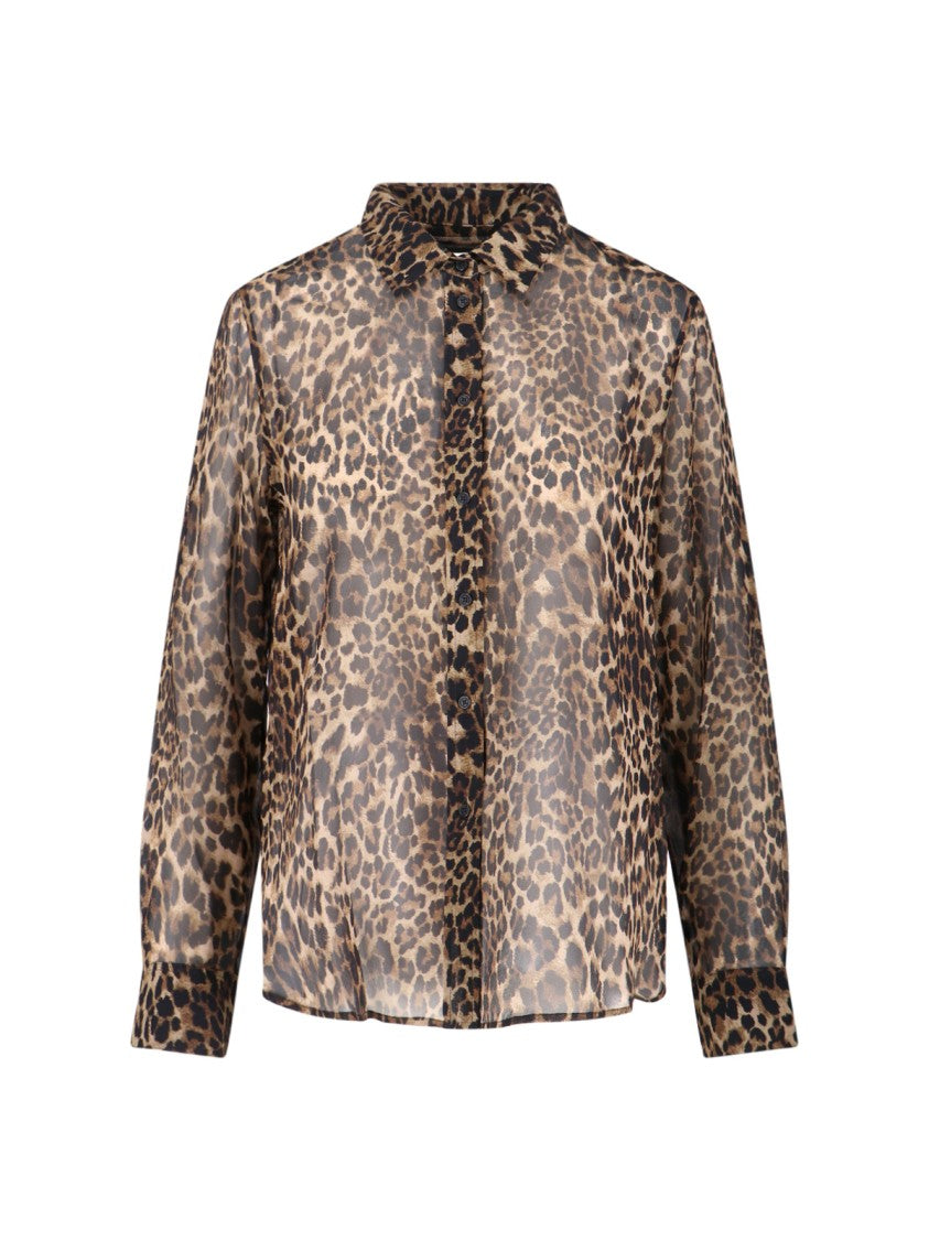 Nili Lotan Leopard Print Silk Shirt With Classic Collar