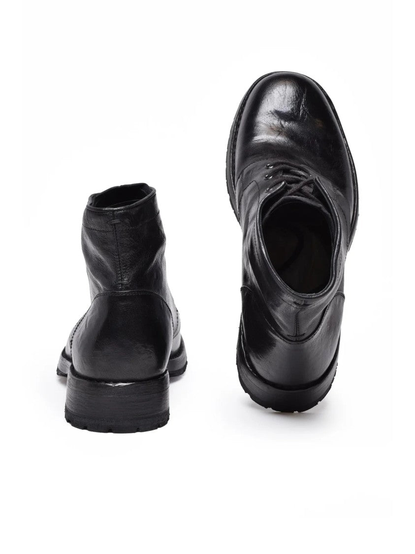 Ducanero Black Leather Lace-Up Ankle Boots