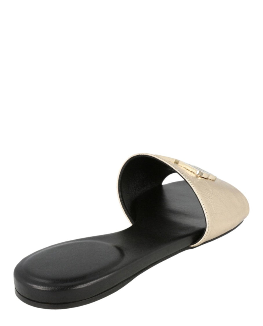 Balenciaga Minimalist Gold Sheepskin Flat Sandals With Signature Bb Logo