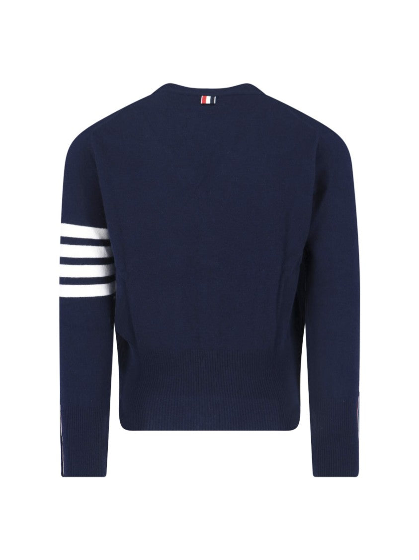 Thom Browne Navy Cashmere Cardigan With V-Neckline