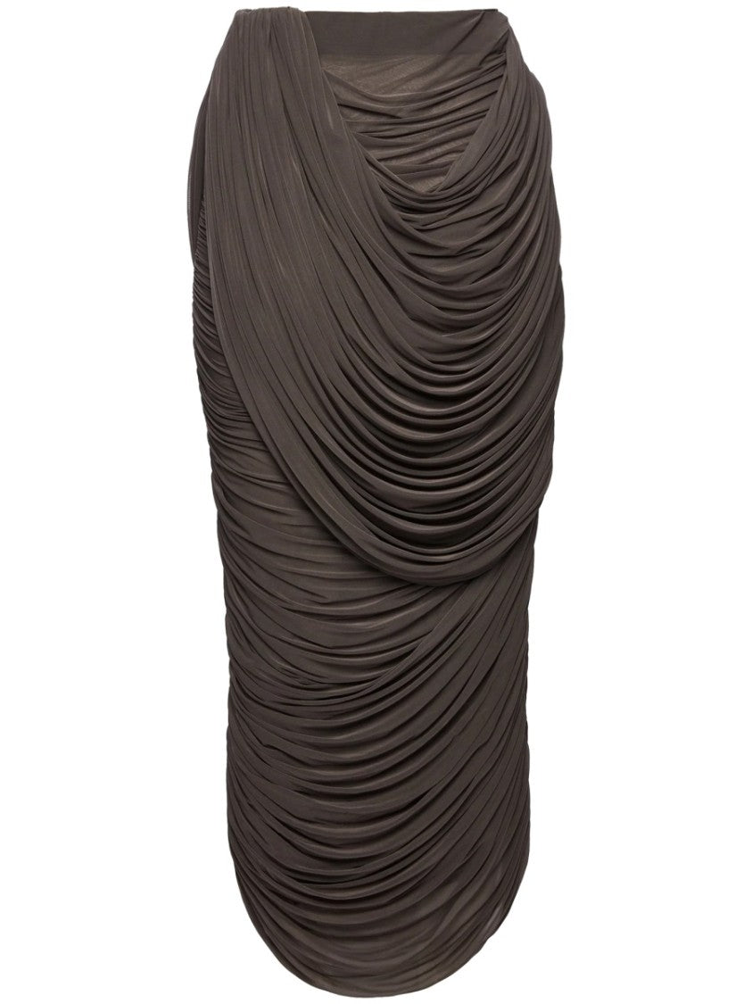 Magda Butrym Draped Ruched Smooth Cupro Midi Skirt