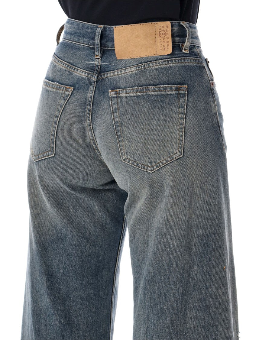 Mm6 By Maison Margiela Distressed Wide-Leg Jeans
