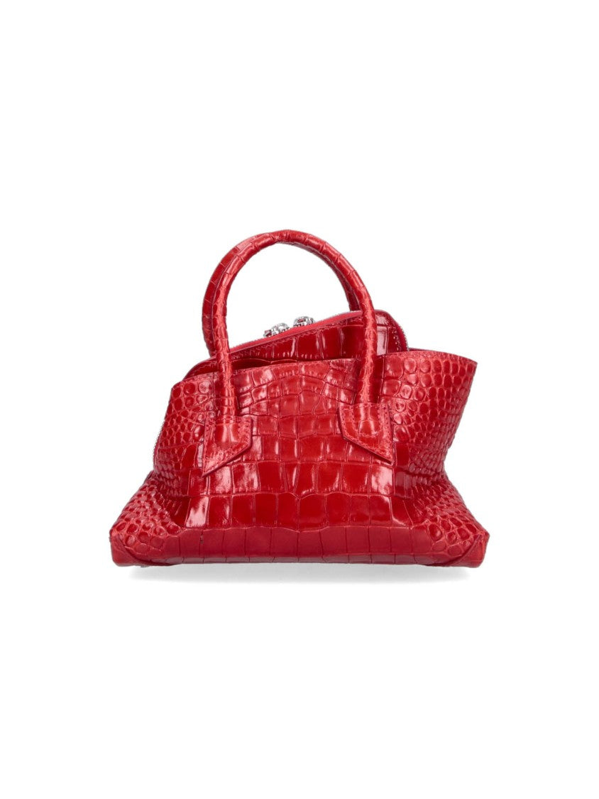 The Attico Crocodile-Embossed Red Handbag With Versatile Straps