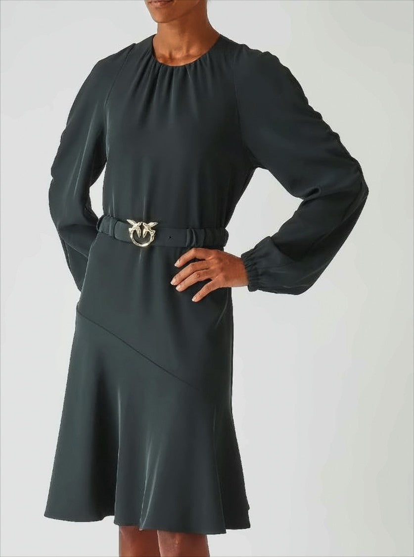 Pinko Fitted Black Stretch Crepe Midi Dress
