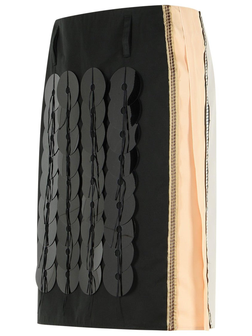 Marni Sequined Raw-Cut Cotton Skirt With Color-Block Panels