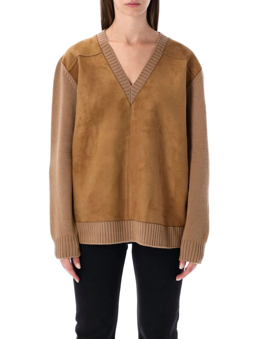 Prada Wool And Cashmere Sweater With Lambskin Front