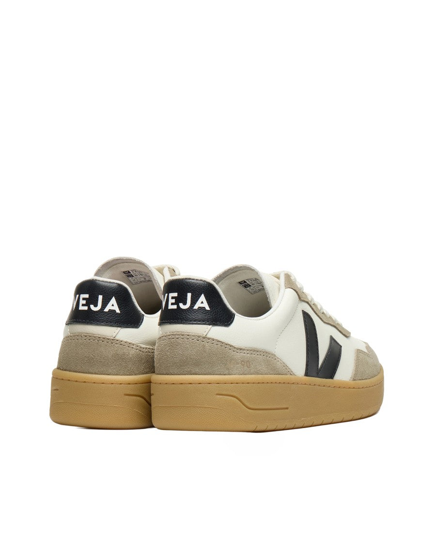 Veja V-90 Sneakers In Organic Leather With Suede Accents