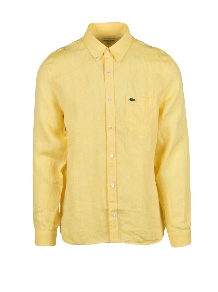 Lacoste Yellow Regular Fit Linen Shirt