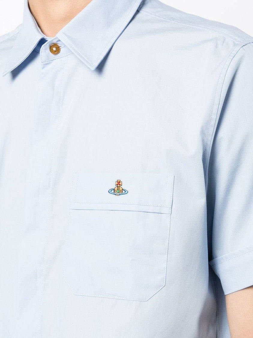 Vivienne Westwood Light Blue Cotton Shirt With Signature Orb Logo Embroidery