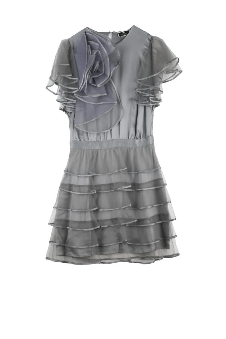 Elisabetta Franchi Satin Dress Tulle Skirt - Grey