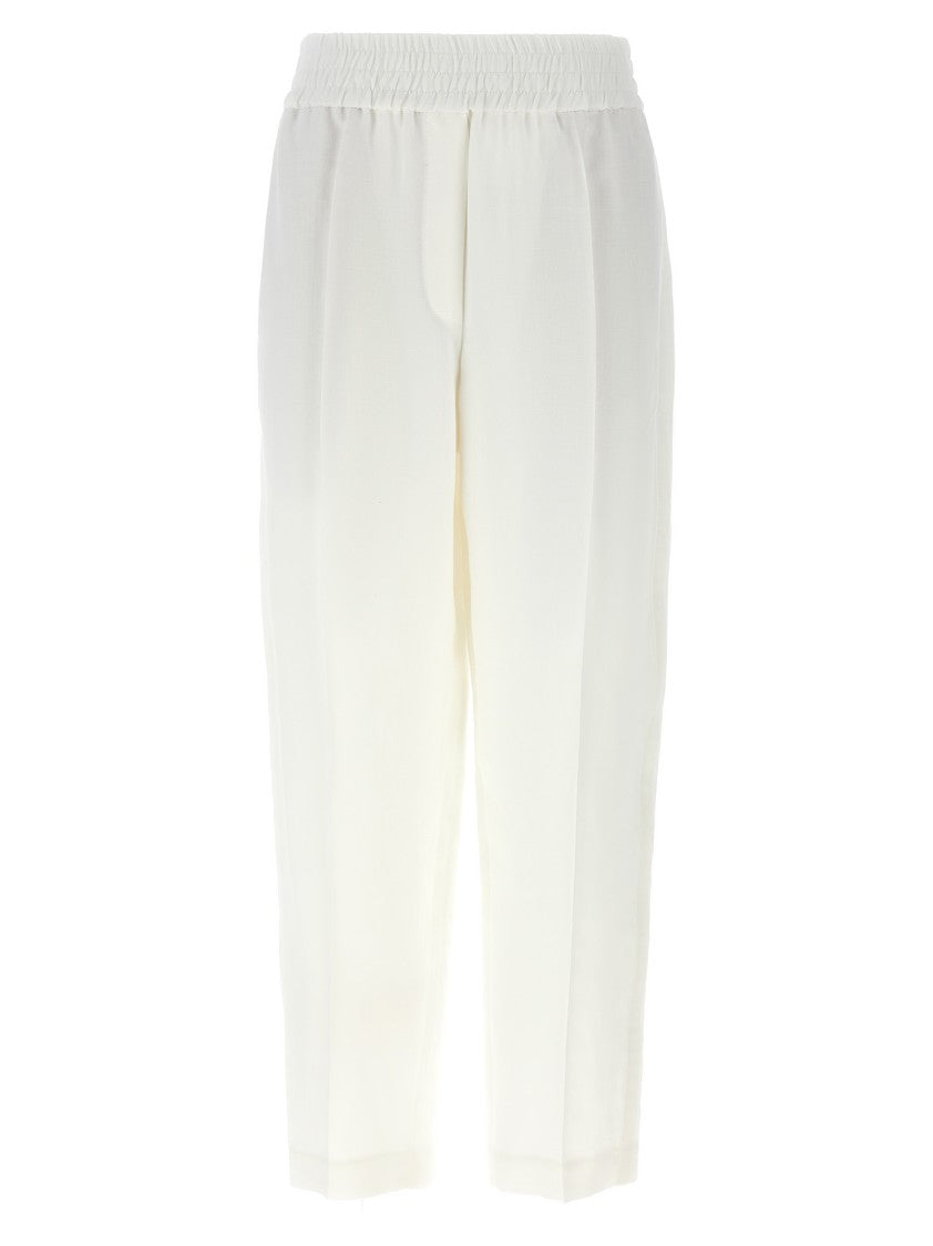 Brunello Cucinelli Straight-Leg Linen Trousers With Elastic Waistband