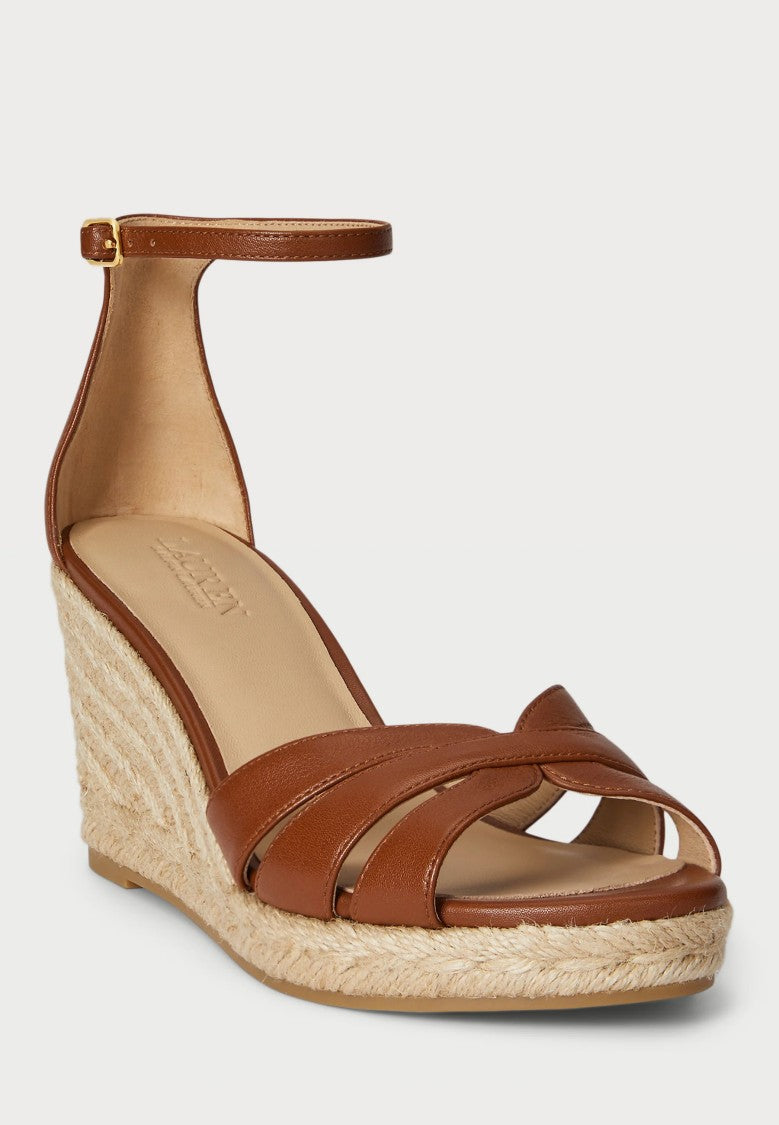 Lauren Ralph Lauren Brown Nellie Nappa Leather Wedge Espadrilles