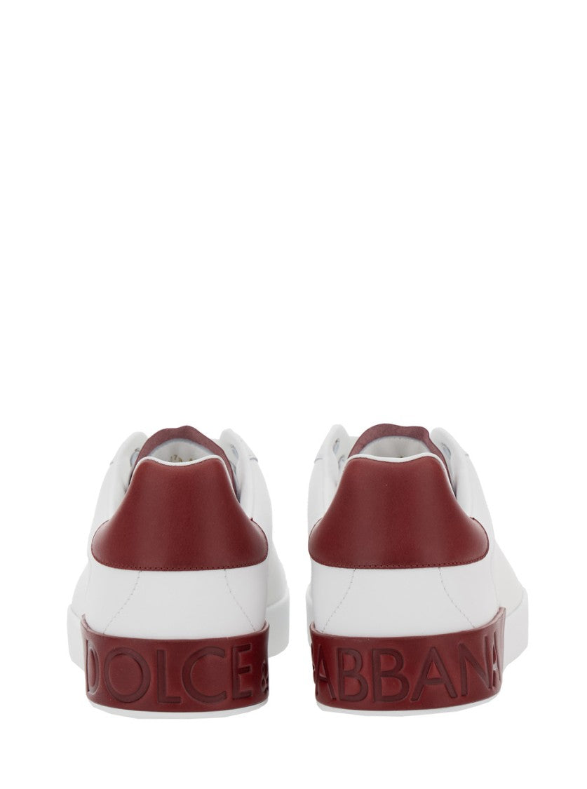 Dolce & Gabbana White Sneakers With Burgundy Accents