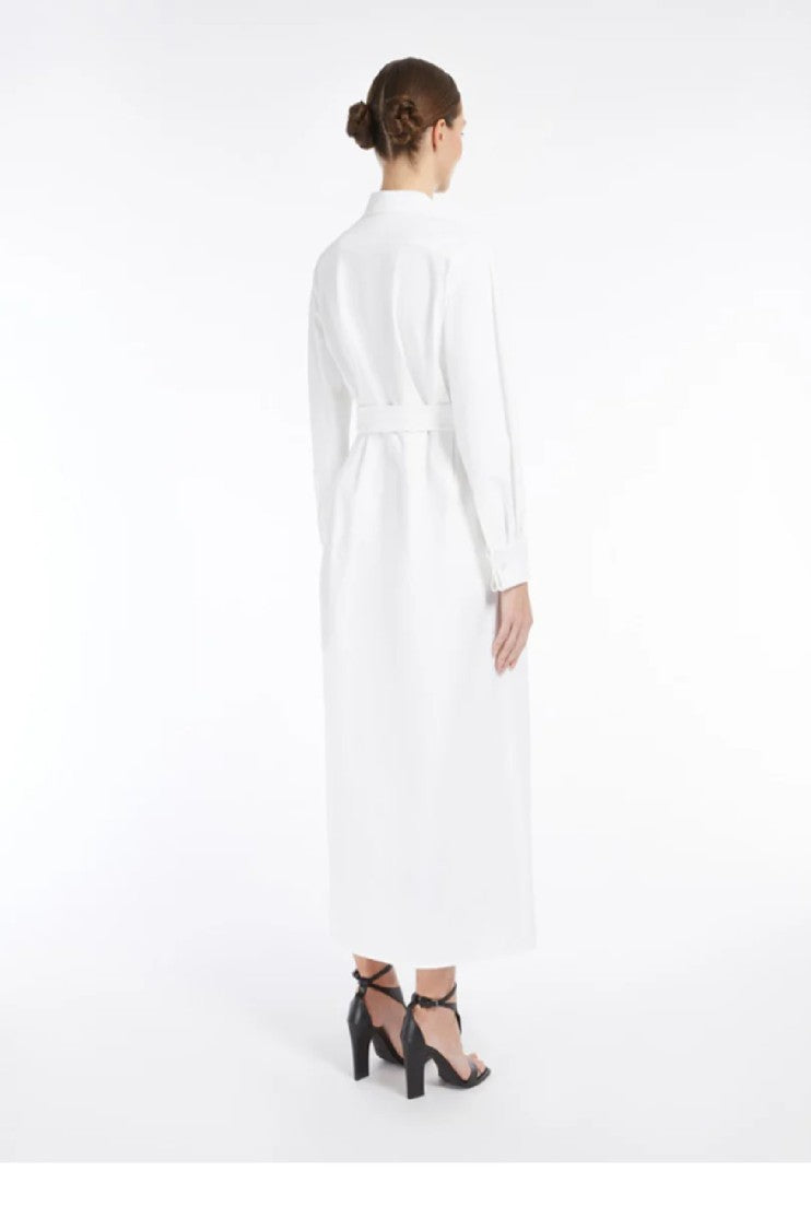 Max Mara Classic Collar Long Dress With Belted Waist