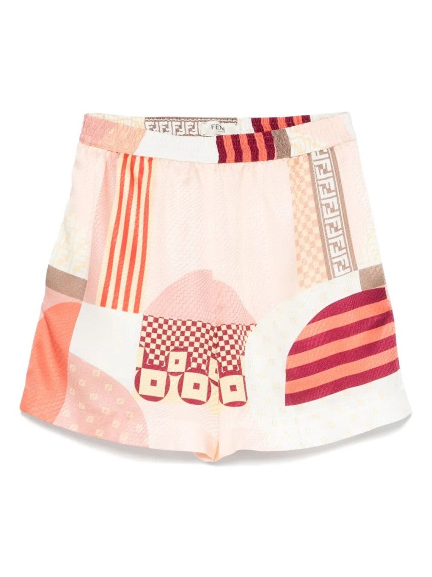 Fendi Vibrant Patchwork Silk Shorts With Relaxed Fit